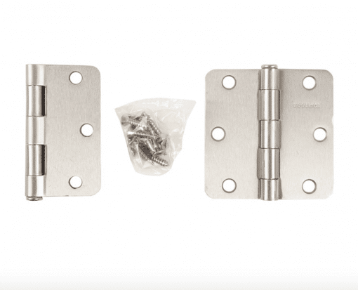 100909 TOUGH GUARD 2PC DOOR HINGE 3IN X 3IN X 2MM ROUND CORNER Â¼IN BRUSHED NICKEL STEEL