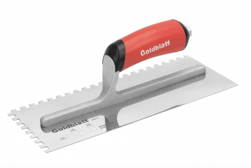 G02413 GOLDBLATT TROWEL NOTCHED 11X4Â½IN (Â¼INXÂ¼IN SQ NOTCH) RED HANDLE