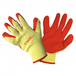 105610 1DZ. KNITTED COTTON GLOVES YELLOW LATEX DIPPED PALM ORANGE (OSFA)