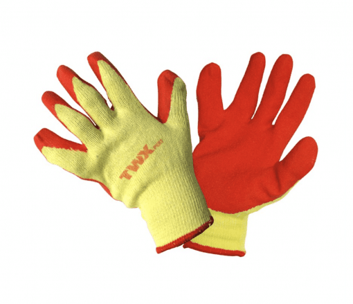105610 1DZ. KNITTED COTTON GLOVES YELLOW LATEX DIPPED PALM ORANGE (OSFA)