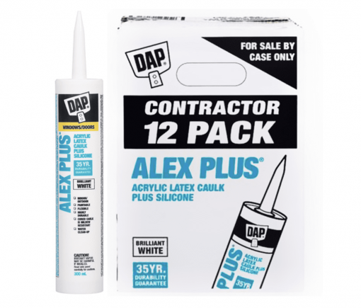 DAP® 74275 ALEX PLUS Acrylic Latex Caulk Plus Silicone - Contractor Pack of 12 White 300mL