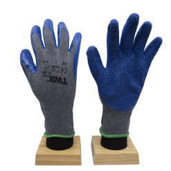 105643 GLOVES WINTER WORK LATEX COATED KNITTED COTTON GRAY / BLUE 12PAIRS (L)