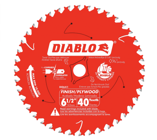 DIABLO D0641A 6-1/2'' x 40T Finish/Plywood Blade (Bulk)
