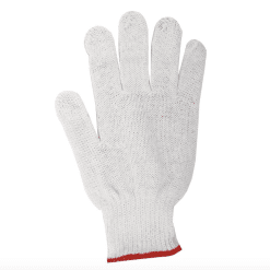105545 1DZ. KNITTED POLY/COTTON GLOVES WHITE WITH BLACK PVC DOTS (S)
