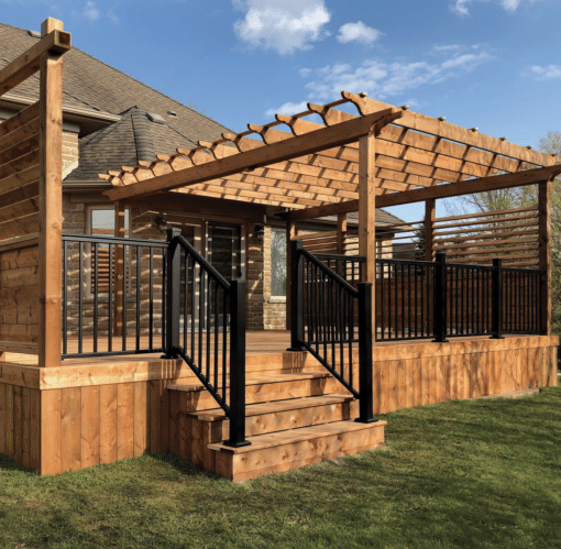 NUVO IRON BLSARK842D Black, square picket, 8' long x 42'' high aluminum railing section. Comes with top & bottom rail, 4 mounting brackets, screws and 20 balusters