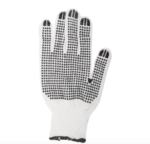 105546 1DZ. KNITTED POLY/COTTON GLOVES WHITE WITH BLACK PVC DOTS (XL)