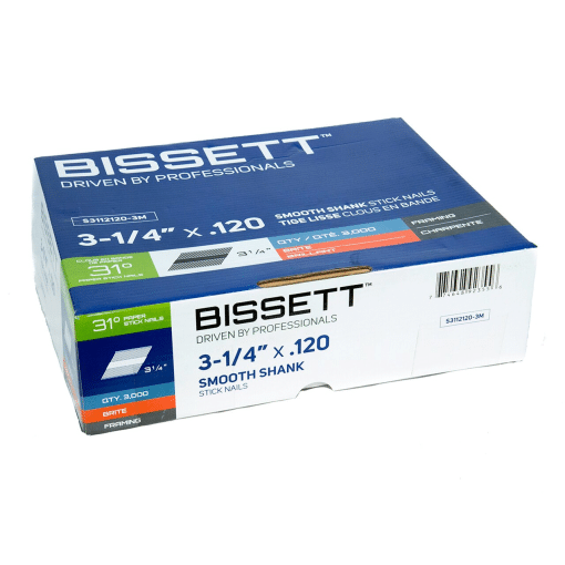BISSETT S3112120-3M 3-1/4'' x 0.120 Smooth Shank Stick Nail 3M