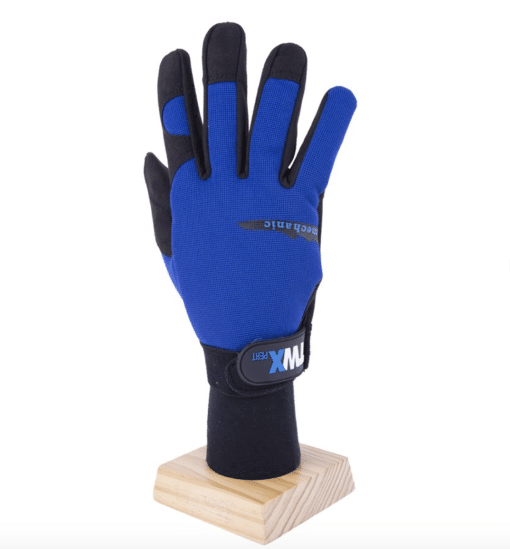 105594 1 PAIR MECHANIC GLOVES BLUE/BLACK WITH SYNTHETIC LEATHER PALM BLACK (L)
