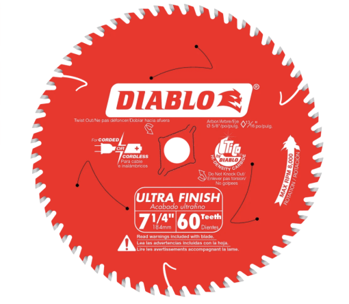 DIABLO D0760A 7-1/4'' x 60T Ultra Finish Blade (Bulk)