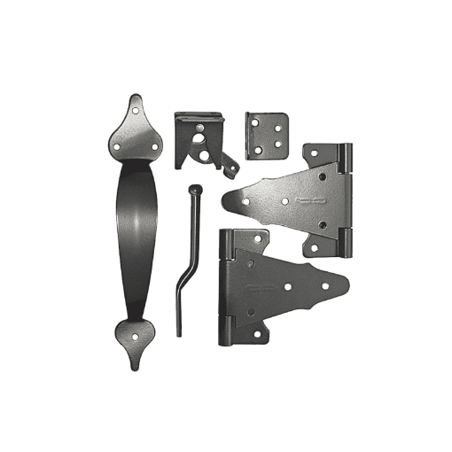 NUVO IRON WGCKH Gate combo kit, galvanized steel, powder coated black, screws included, handle/hinges/finger/catch