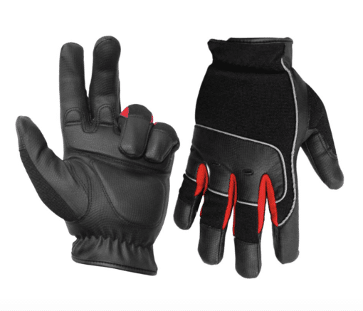 105592 1 PAIR CONTRACTOR GLOVES ANTI-VIBE BLACK/RED WITH PU PALM BLACK (L)