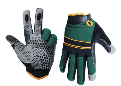 105590 1 PAIR SUPER GRIPPER CONTRACTOR GLOVES GREEN/BLACK WITH SYNTHETIC LEATHER PALM GRAY(L)