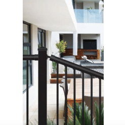 NUVO IRON BLSARK836S Black, square picket, 8' long x 36'' high aluminum railing section for stairs.  Comes with top & bottom rail, 4 mounting brackets, screws and 20 balusters.  Capable of adjusting from 0 to 38 degrees