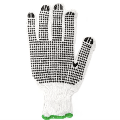 105530 1DZ. KNITTED POLY/COTTON GLOVES WHITE  WITH BLACK  PVC DOTS (L)