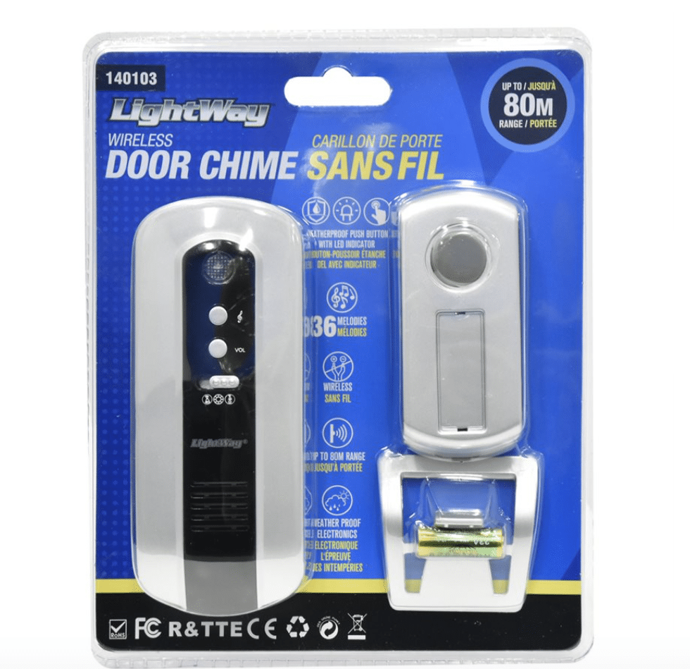 140103 DOOR CHIME WITH WIRELESS REMOTE TOUCH BUTTON WITH LED AND WATERPROOF TRANSMITTER SILVER