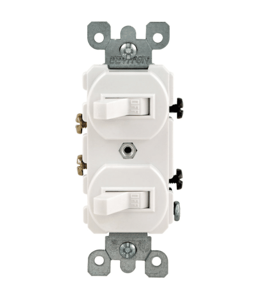 LEVITON 05224 WH COMBI 2SW DUP W/GRND SP 15A120/277VAC