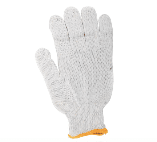 105529 1DZ. KNITTED POLY/COTTON GLOVES WHITE WITH BLACK PVC DOTS (M)
