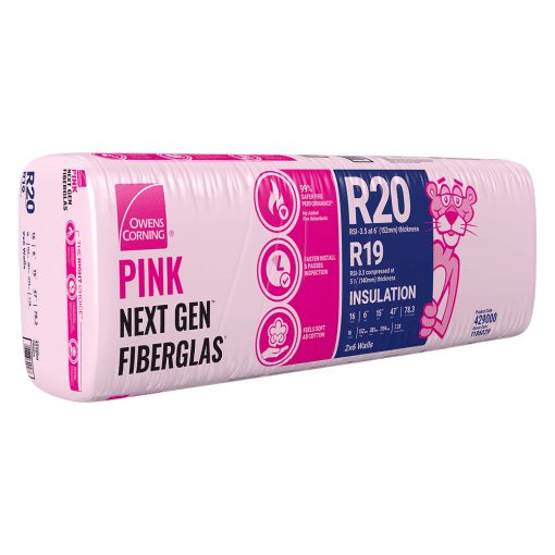 OWENS CORNING R-20 2X6 WOOD STUD 15 INCH EcoTouch PINK FIBERGLAS Insulation 15-inch x 47-inch x 6-inch (78.3 sq.ft.)