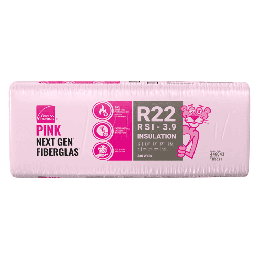 OWENS CORNING R-22 2X6 WOOD STUD 23 INCH EcoTouch PINK FIBERGLAS Insulation 23-inch x 47-inch x 5.5 Inch (75.1 sq. ft.)