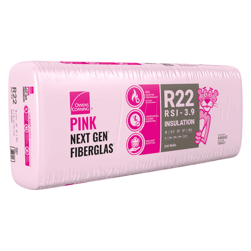 OWENS CORNING R-22 2X6 WOOD STUD 23 INCH EcoTouch PINK FIBERGLAS Insulation 23-inch x 47-inch x 5.5 Inch (75.1 sq. ft.)