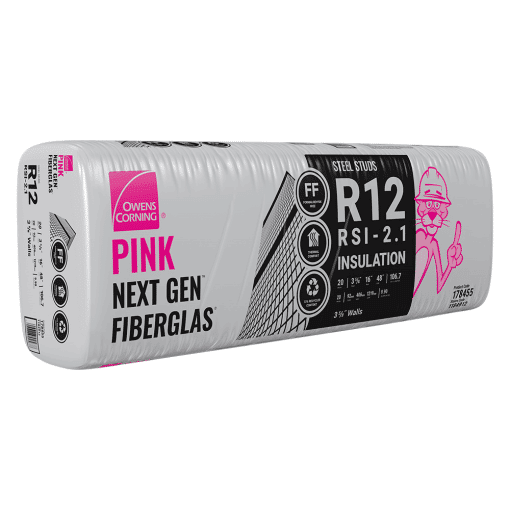 OWENS CORNING R-12 2X4 STEEL STUD 16 INCH EcoTouch PINK FIBERGLAS Insulation 16-inch x 48-inch x 3 5/8-inch (106.7 sq.ft.)