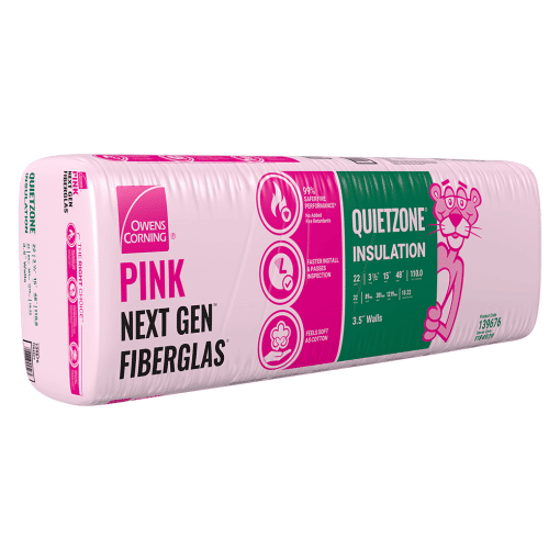 OWENS CORNING QUIETZONE 2X4 WOOD STUD 15 INCH EcoTouch PINK FIBERGLAS Acoustic Insulation 15-inch x 48-inch x 3.5-inch (110.0 sq.ft.)
