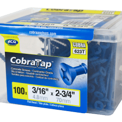 COBRA 623T CONCRETE SCREWS  FLAT HEAD 3/16'' X 2 3/4'' + DRILL BIT  (100)