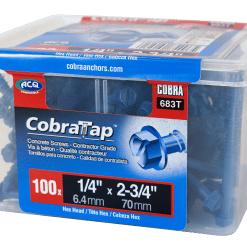 COBRA 683T CONCRETE SCREWS  HEX HEAD 1/4'' X 2 3/4'' + DRILL BIT  (100)
