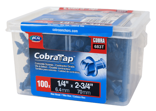 COBRA 683T CONCRETE SCREWS HEX HEAD 1/4'' X 2 3/4'' + DRILL BIT (100)