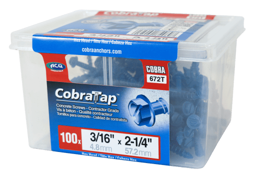 COBRA 672T CONCRETE SCREWS  HEX HEAD 3/16'' X 2 1/4'' + DRILL BIT  (100)