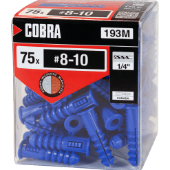 COBRA 193M PLASTIC ANCHORS  + SCREWS #10-12X1-1/4'' NO SCREWS (75)