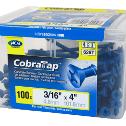 COBRA 626T CONCRETE SCREWS  FLAT HEAD 3/16'' X 4'' + DRILL BIT  (100)