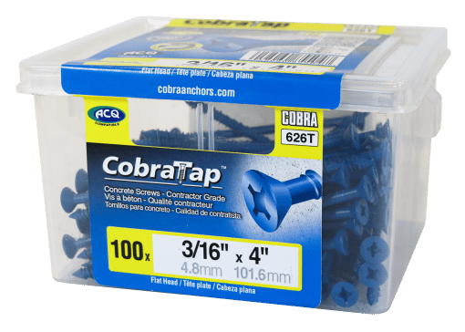 COBRA 626T CONCRETE SCREWS FLAT HEAD 3/16'' X 4'' + DRILL BIT (100)