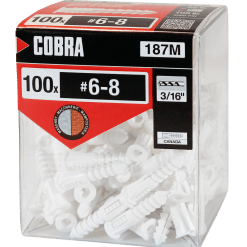 COBRA 187M PLASTIC ANCHORS  + SCREWS #6-8X1'' NO SCREWS (100)