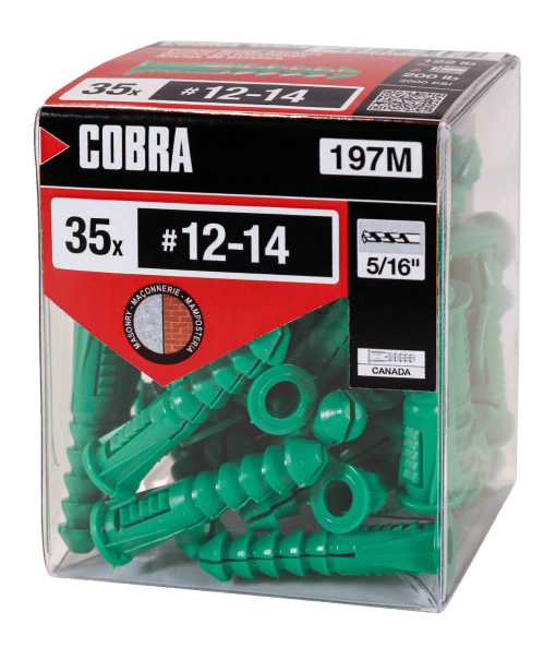 COBRA 197M PLASTIC ANCHORS #12-14-16X1-1/2'' NO SCREWS (35)