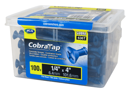 COBRA 636T CONCRETE SCREWS FLAT HEAD 1/4'' X 4'' + DRILL BIT (100)