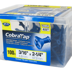 COBRA 622T CONCRETE SCREWS  FLAT HEAD 3/16'' X 2 1/4'' + DRILL BIT  (100)