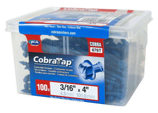 COBRA 676T CONCRETE SCREWS  HEX HEAD 3/16 X4 + DRILL BIT  (100)