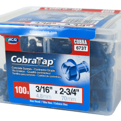 COBRA 673T CONCRETE SCREWS  HEX HEAD 3/16'' X 2 3/4'' + DRILL BIT  (100)