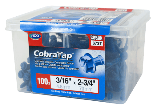 COBRA 673T CONCRETE SCREWS  HEX HEAD 3/16'' X 2 3/4'' + DRILL BIT  (100)