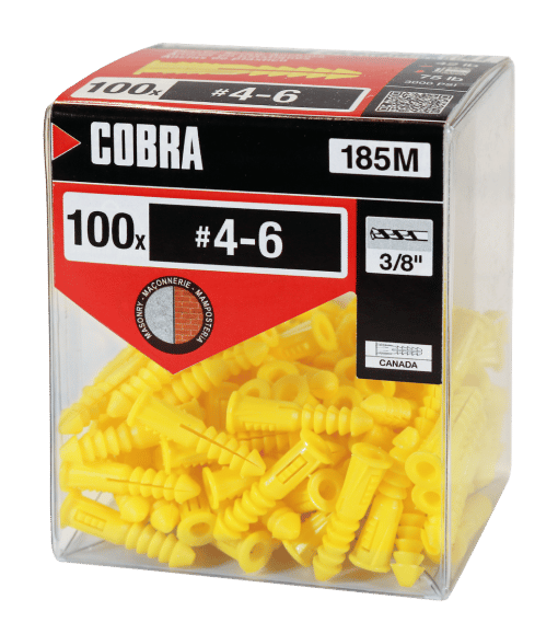 COBRA 185M PLASTIC ANCHORS + SCREWS 4-6X7/8'' NO SCREWS (100)