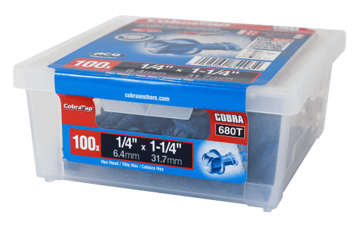 COBRA 680T CONCRETE SCREWS  HEX HEAD 1/4'' X 1 1/4'' + DRILL BIT  (100)