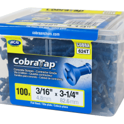 COBRA 624T CONCRETE SCREWS  FLAT HEAD 3/16'' X 3 1/4'' + DRILL BIT  (100)