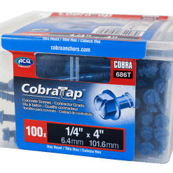 COBRA 686T CONCRETE SCREWS  HEX HEAD 1/4'' X 4 + DRILL BIT  (100)