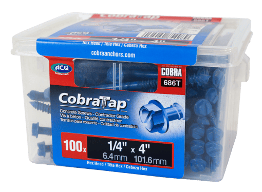 COBRA 686T CONCRETE SCREWS HEX HEAD 1/4'' X 4 + DRILL BIT (100)
