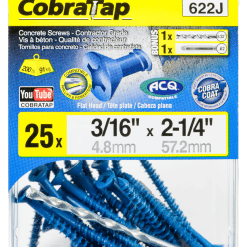 COBRA 622J CONCRETE SCREWS  FLAT HEAD 3/16'' X 2 1/4'' + DRILL BIT  + DRIVER 2 X 2'' (25)