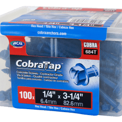 COBRA 684T CONCRETE SCREWS  HEX HEAD 1/4'' X 3 1/4 + DRILL BIT  (100)