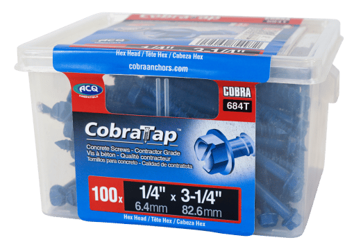 COBRA 684T CONCRETE SCREWS HEX HEAD 1/4'' X 3 1/4 + DRILL BIT (100)