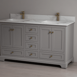 SHERWOOD SOLID WOOD VANITY SW-26-60-CG CASHMERE GREY CABINET WITH CALACATTA QUARTZ TOP 60IN (W) X 22IN (D) X 35IN (H)