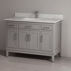 SHERWOOD SOLID WOOD VANITY SW-24-48-CG CASHMERE GREY CABINET WITH CALACATTA QUARTZ TOP 48IN (W) X 22IN (D) X 35IN (H)